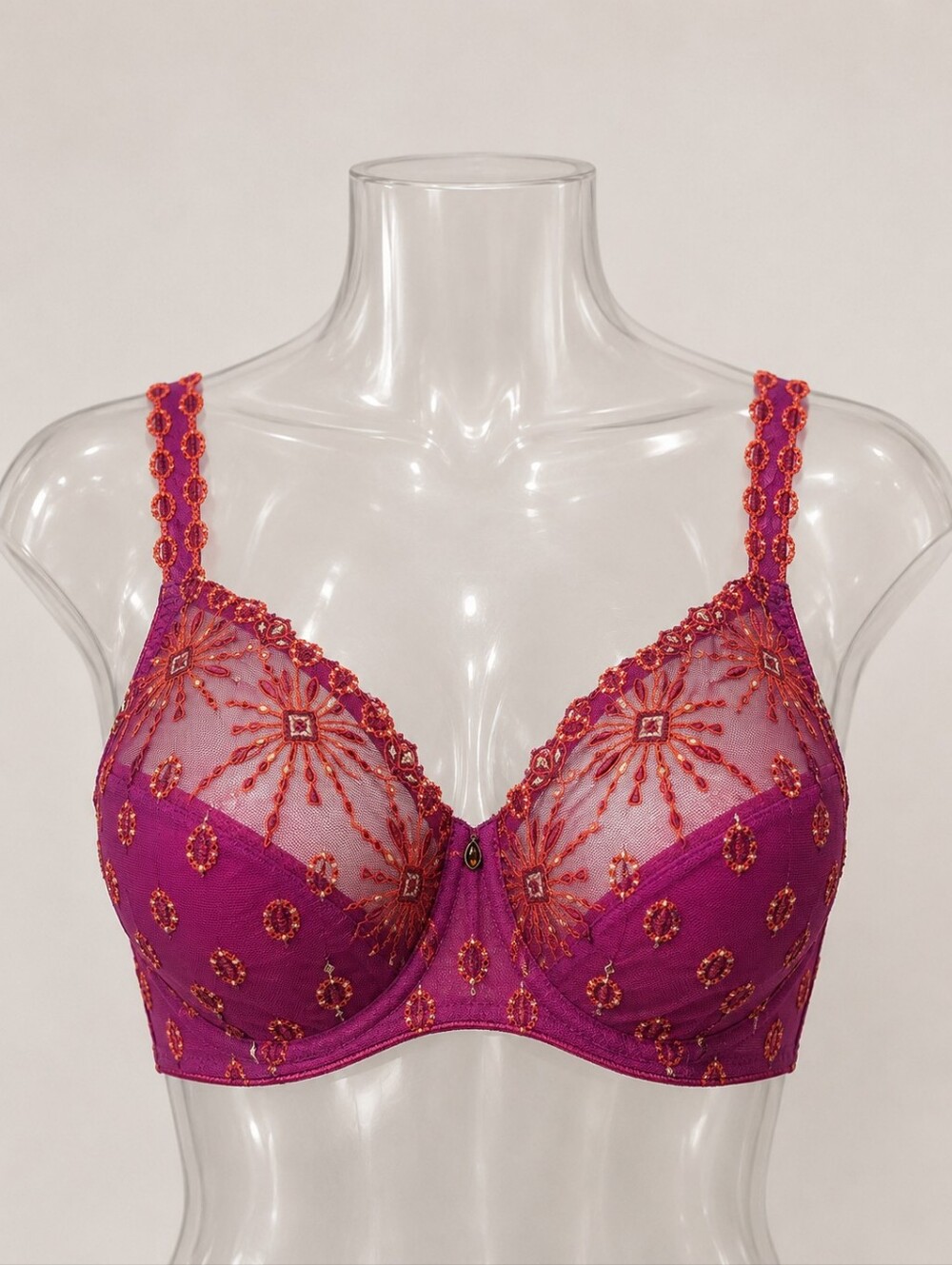 Chantelle Vendôme Full Cup Underwire Bra 34DDD Magenta Embroidered Sheer Mesh